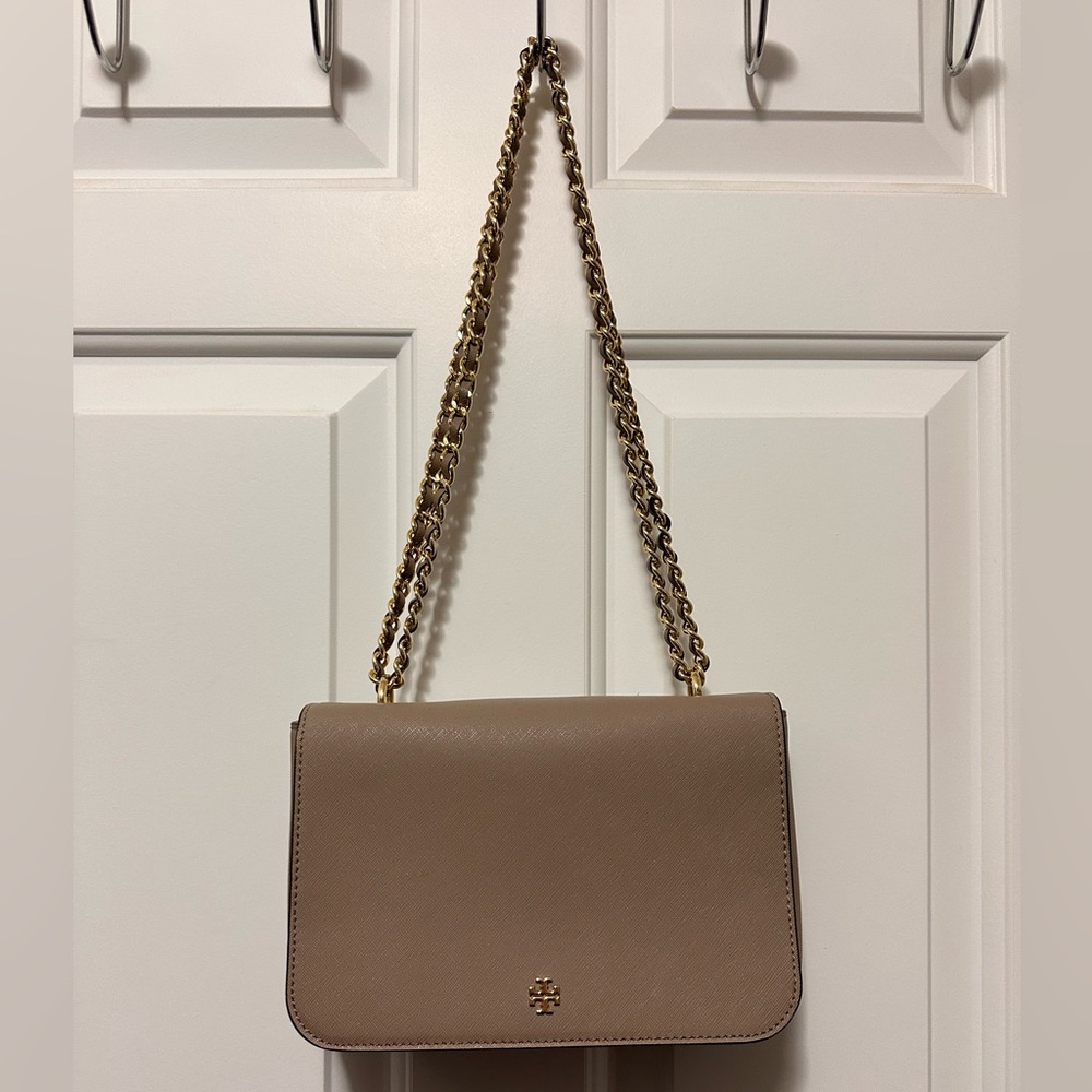 Tory Burch gray Crossbody Bag with Gold Chain